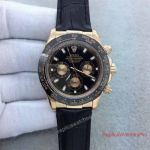 Copy Rolex Cosmograph Daytona Mens Watch Rose Gold Black Leather